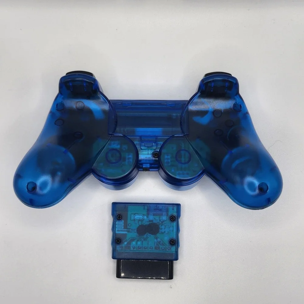 PS2 wireless controller Transparent Blue Dual Shock Vibration Tested & Working